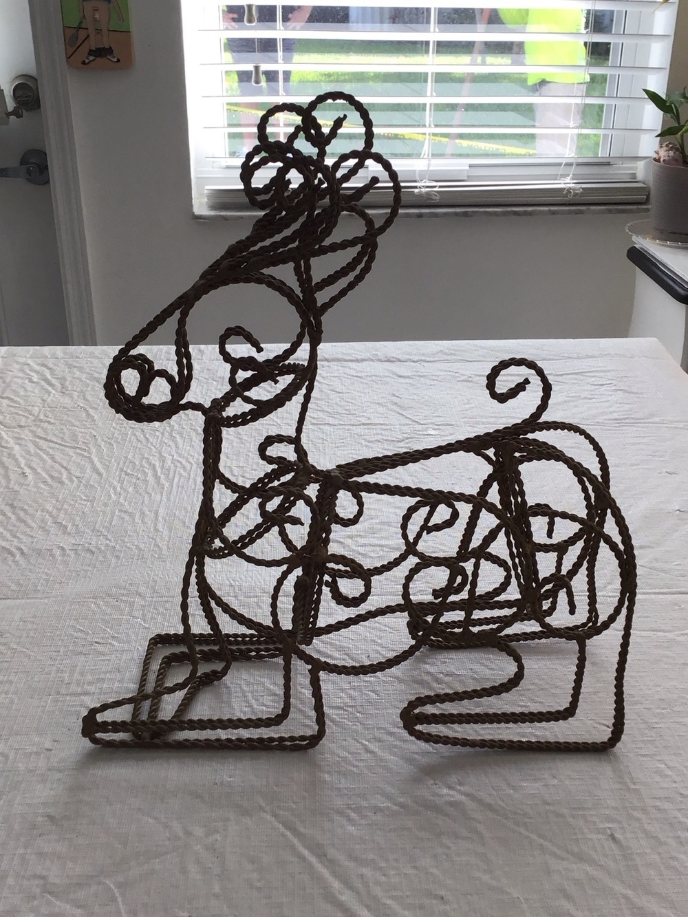 Vintage Handcrafted Brown Wire Reindeer Sculpture - Home Art ##